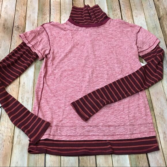 NWT Free People Piper Twofer Long Sleeve Tee – Washed Red Combo - Small - Picture 3 of 15